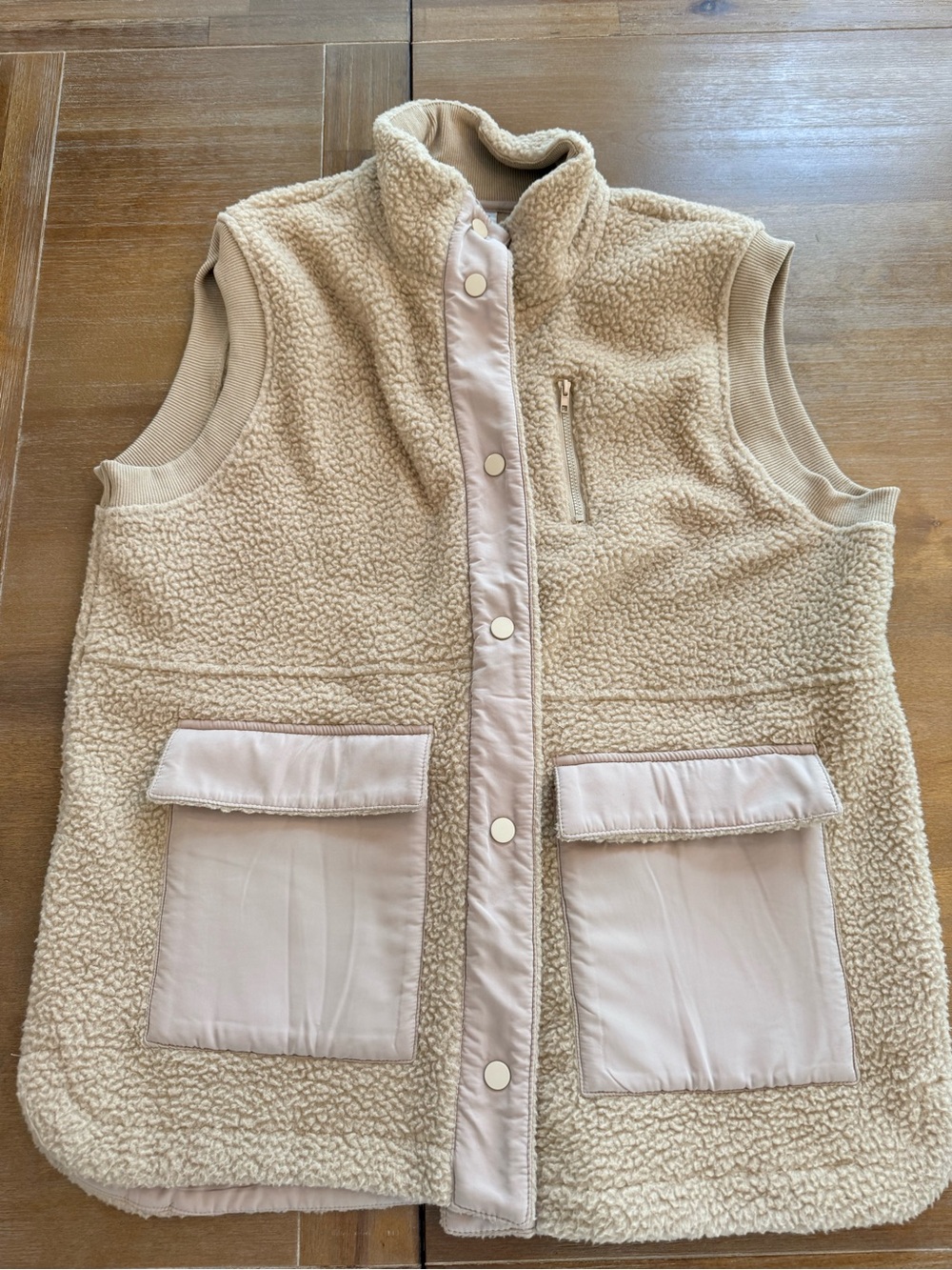 Cream Sherpa Fleece Vest with Snap Front - Women's Lightweight Layering